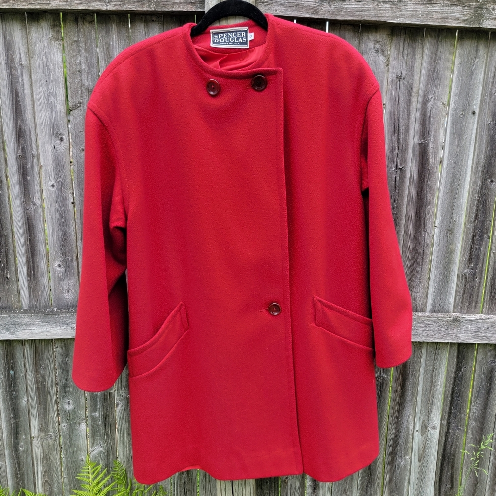 Vintage Red Wool Blend Spenser Douglas Overcoat / Jacket Size 12 Corpcore